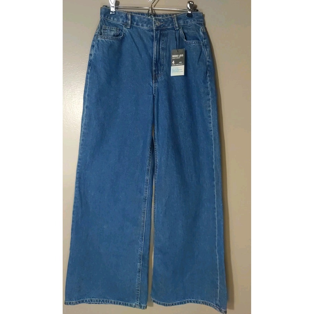 Denim And Co Primark Women Hi Waist Wide Leg Blue‎ Denim Jeans Size 4